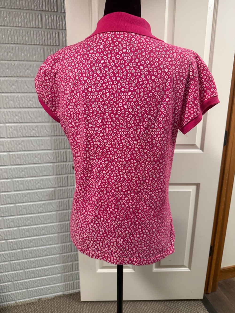 U.S. Polo Assn Pink Floral Polo Shirt Womens Large Short Sleeve Logo Top - Picture 4 of 5